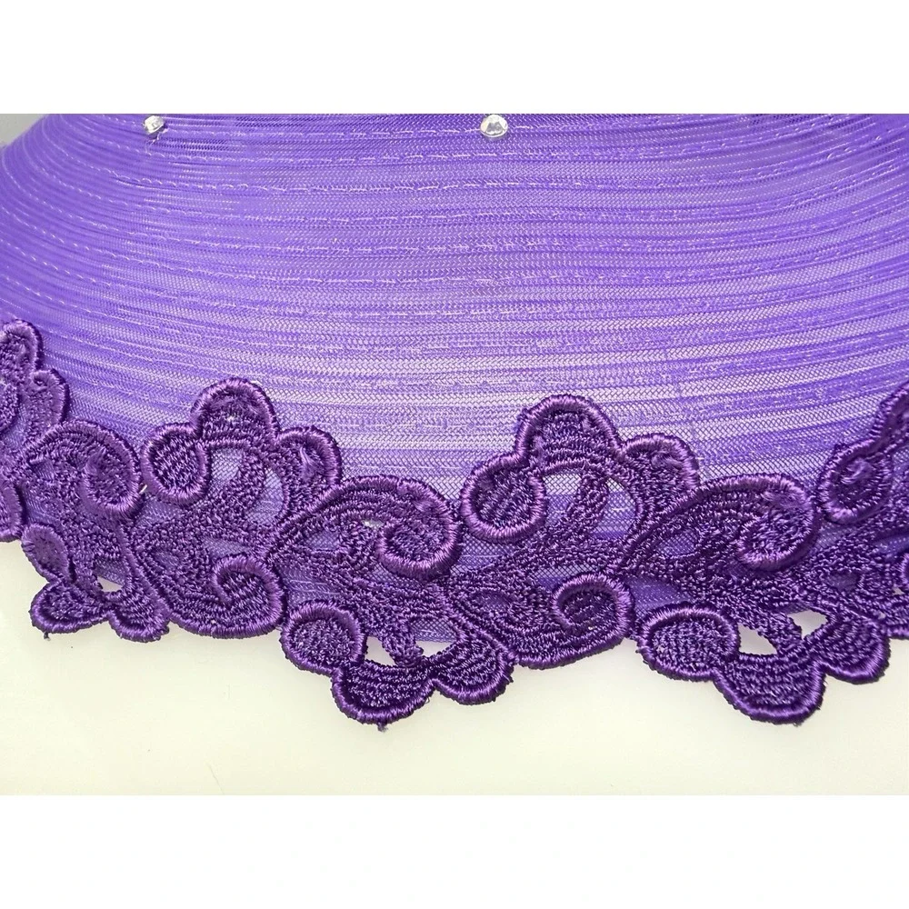 Mr Hi's Classic‎ Purple Wide Brim Lace Hat Ribbon Net Rhinestones Vintage 1970s